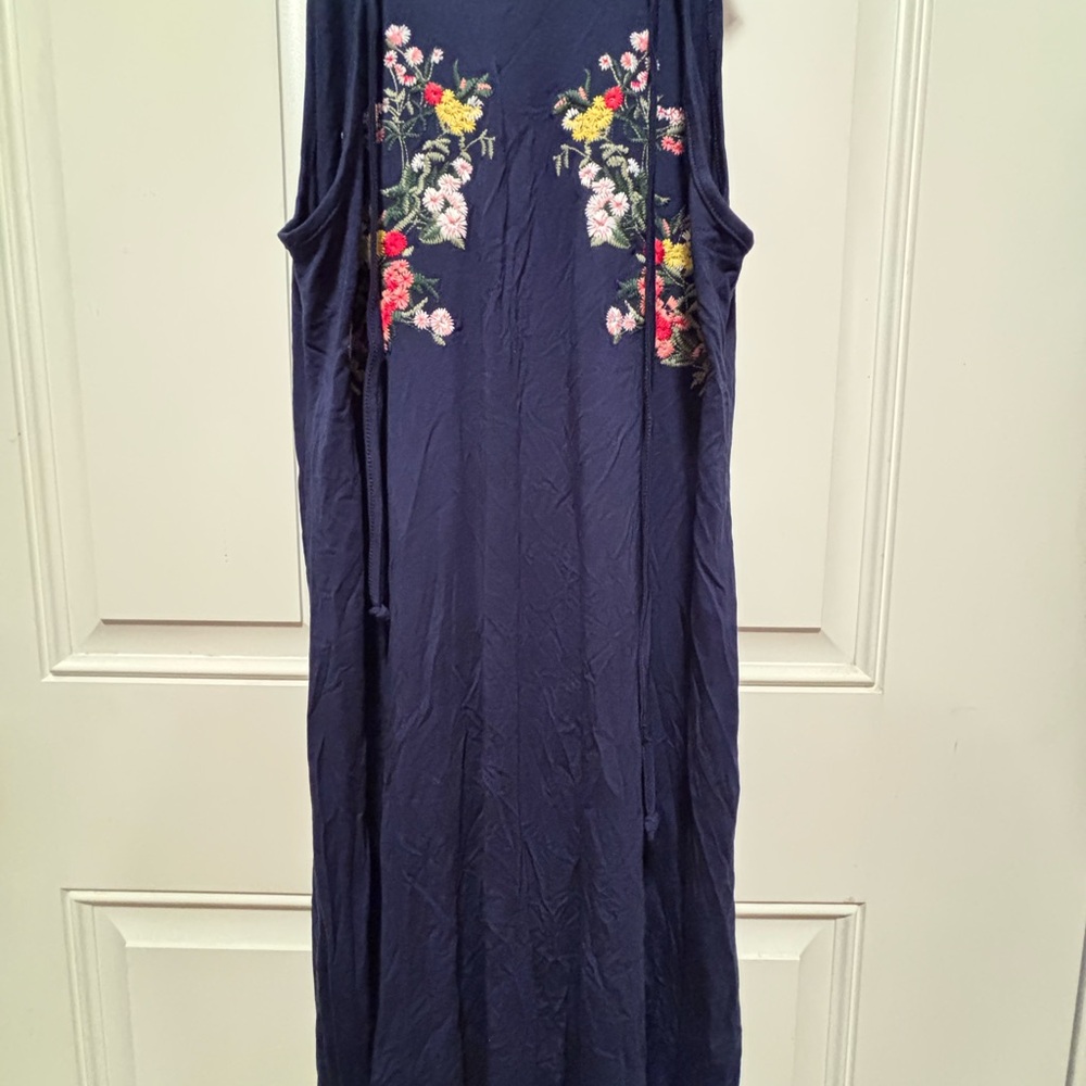 LPA Blue Sheath Dress Sleeveless Crew Neck